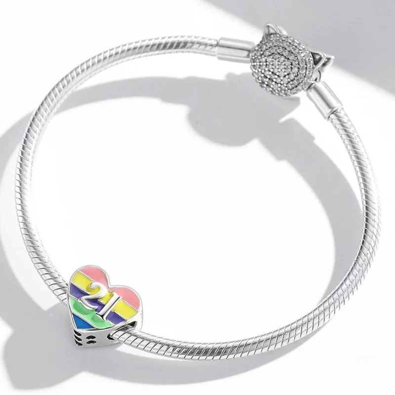 (image pour) Charm en forme de cœur arc-en-ciel de style Pandora - BSC548 - Afficher 3