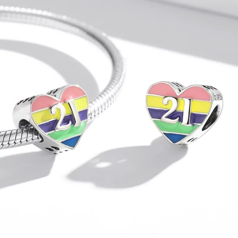 (image pour) Charm en forme de cœur arc-en-ciel de style Pandora - BSC548 - Afficher 4