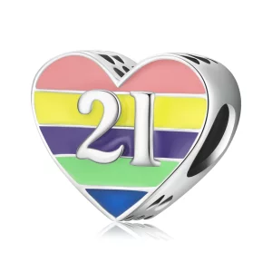Charm en forme de cœur arc-en-ciel de style Pandora - BSC548 (image pour) Charm en forme de cœur arc-en-ciel de style Pandora - BSC548