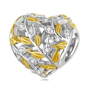 (image pour) Charm en forme de cœur avec des feuilles de style Pandora - BSC672