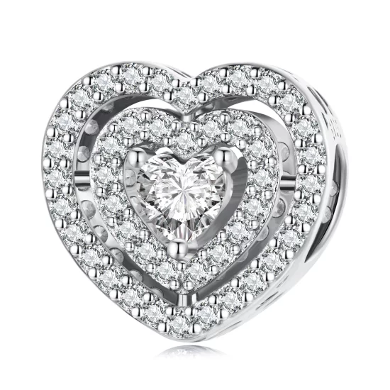 (image pour) Charm en forme de cœur scintillant de style Pandora - BSC662
