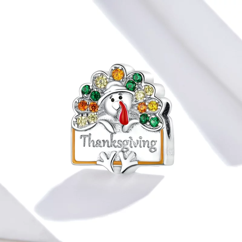 (image pour) Charm en forme de dinde pour bracelet Pandora Style - BSC339 pour Thanksgiving - Afficher 2