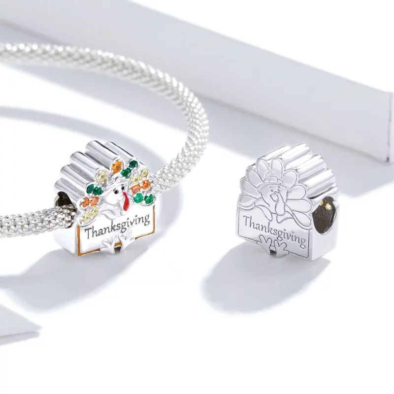 (image pour) Charm en forme de dinde pour bracelet Pandora Style - BSC339 pour Thanksgiving - Afficher 4