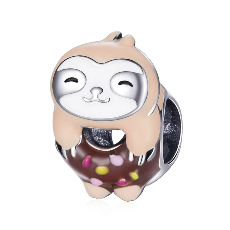 (image pour) Charm en forme de donut style Pandora avec un paresseux - SCC1881