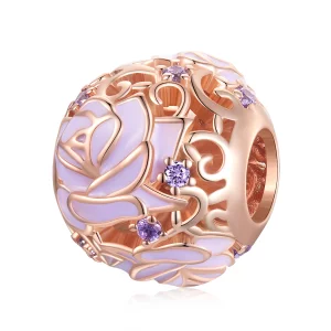 (image pour) Charm en forme de rose violette de style Pandora - BSC644