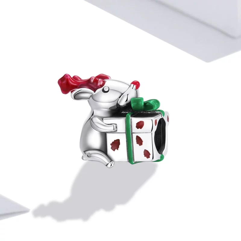 (image pour) Charm en style Pandora avec un renne offrant des cadeaux - BSC540 - Afficher 2