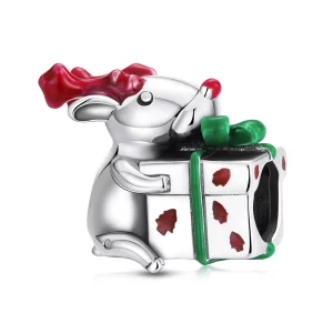 (image pour) Charm en style Pandora avec un renne offrant des cadeaux - BSC540