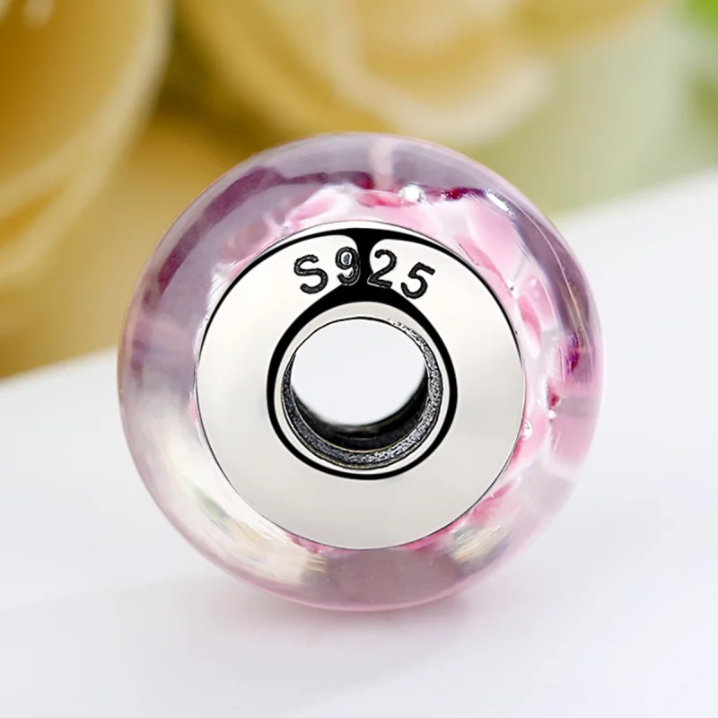 (image pour) Charm en verre de Murano avec des fleurs roses de style Pandora - SCZ008 - Afficher 5
