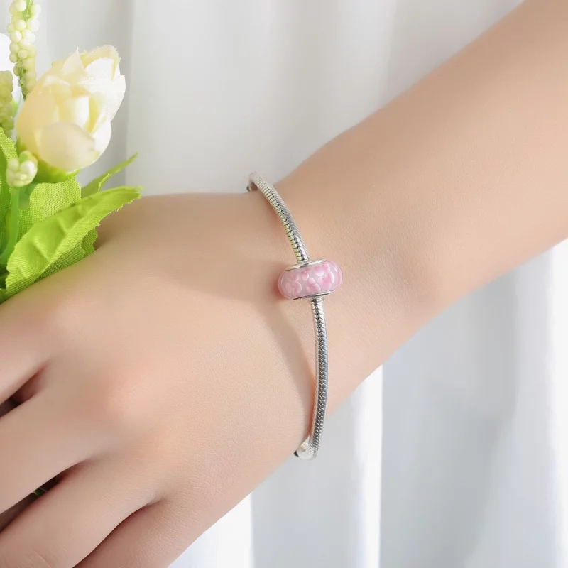 (image pour) Charm en verre de Murano avec des fleurs roses de style Pandora - SCZ008 - Afficher 6