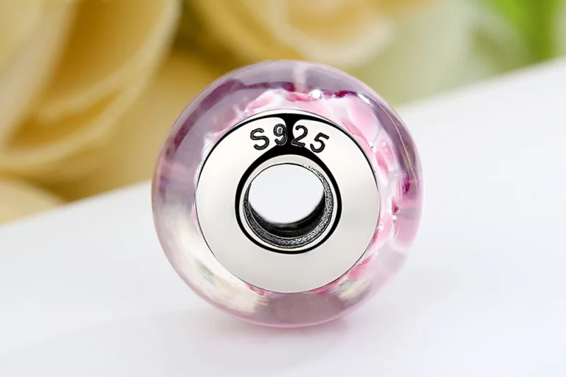 (image pour) Charm en verre de Murano avec des fleurs roses de style Pandora - SCZ008 - Afficher 9