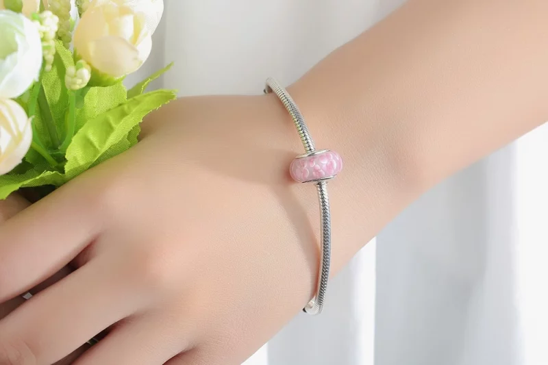 (image pour) Charm en verre de Murano avec des fleurs roses de style Pandora - SCZ008 - Afficher 10