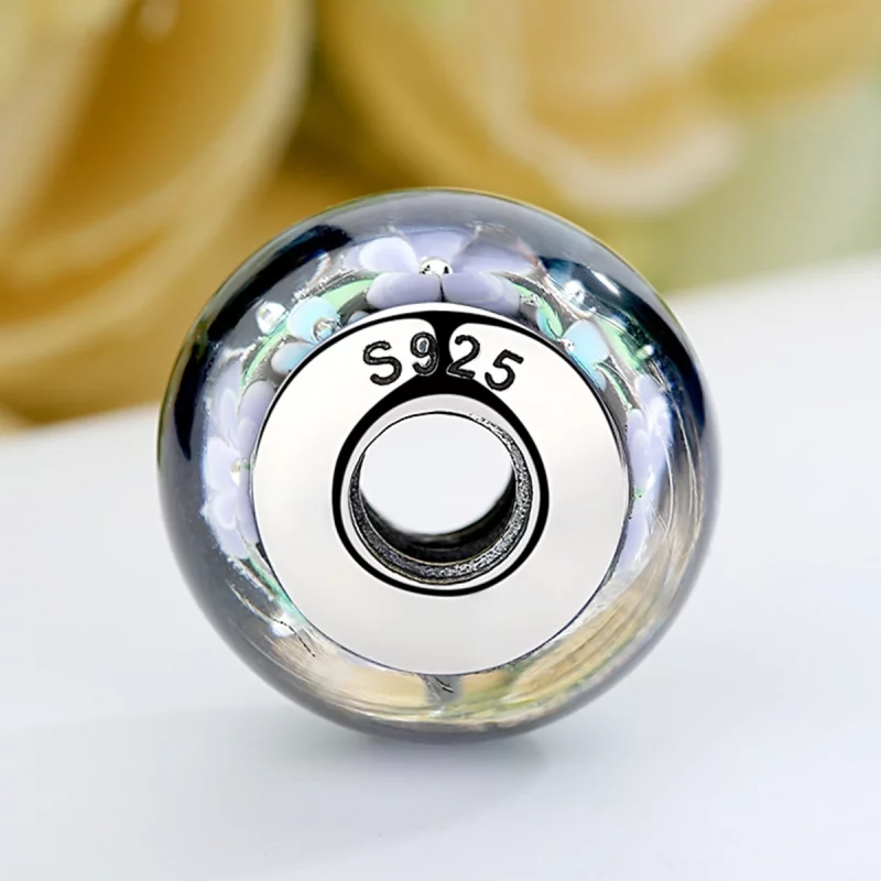 (image pour) Charm en verre de Murano avec des fleurs violettes de style Pandora - SCZ009 - Afficher 5