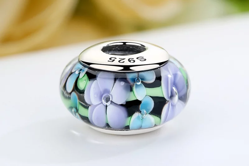 (image pour) Charm en verre de Murano avec des fleurs violettes de style Pandora - SCZ009 - Afficher 8