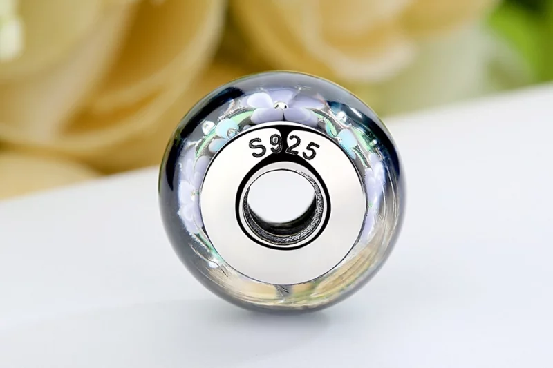 (image pour) Charm en verre de Murano avec des fleurs violettes de style Pandora - SCZ009 - Afficher 9