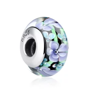 Charm en verre de Murano avec des fleurs violettes de style Pandora - SCZ009 (image pour) Charm en verre de Murano avec des fleurs violettes de style Pandora - SCZ009