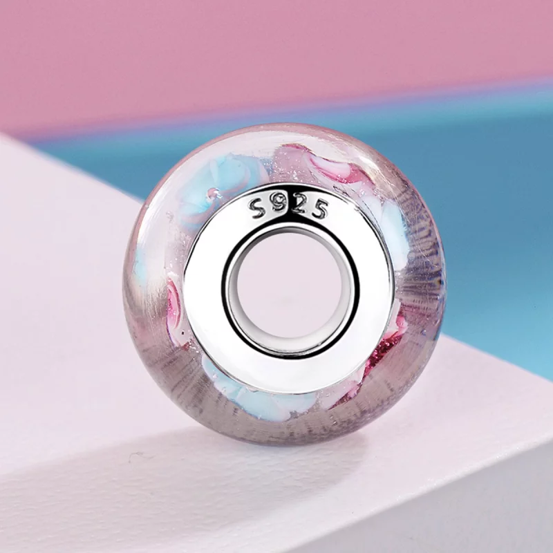 (image pour) Charm en verre de Murano à fleurs roses de style Pandora - SCZ056 - Afficher 3