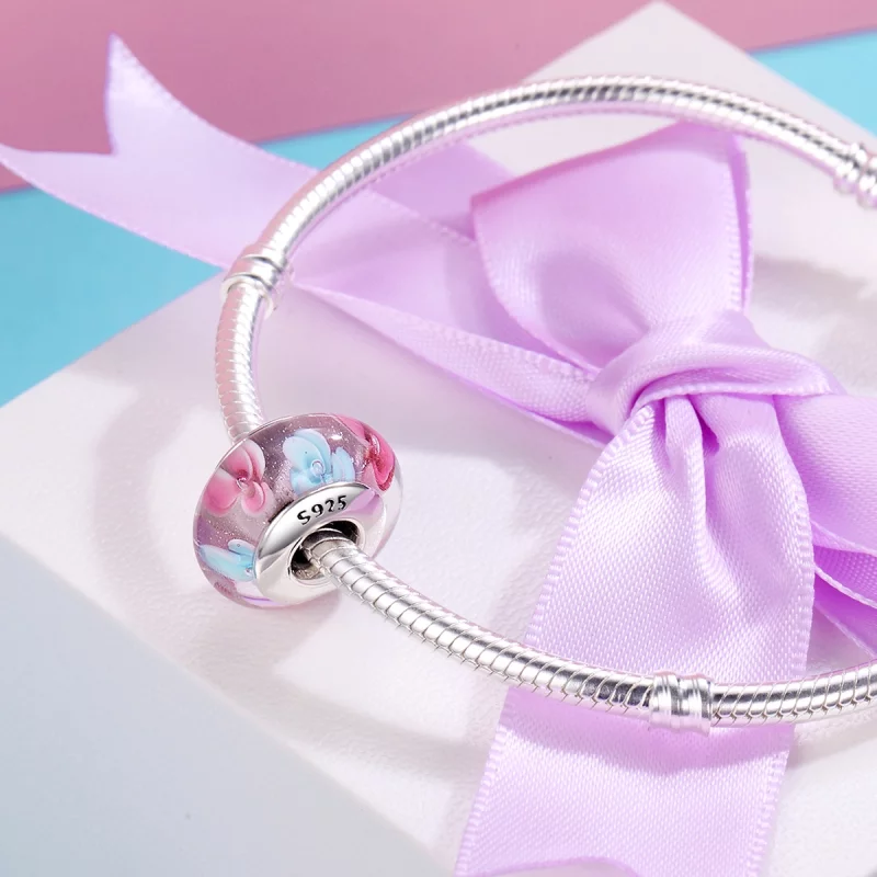 (image pour) Charm en verre de Murano à fleurs roses de style Pandora - SCZ056 - Afficher 5
