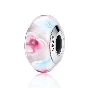(image pour) Charm en verre de Murano à fleurs roses de style Pandora - SCZ056