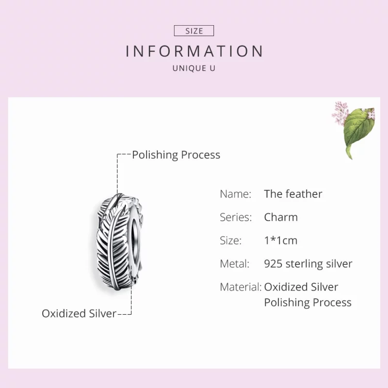 (image pour) Charm espaceur Style PANDORA La plume - SCC1236 - Afficher 2