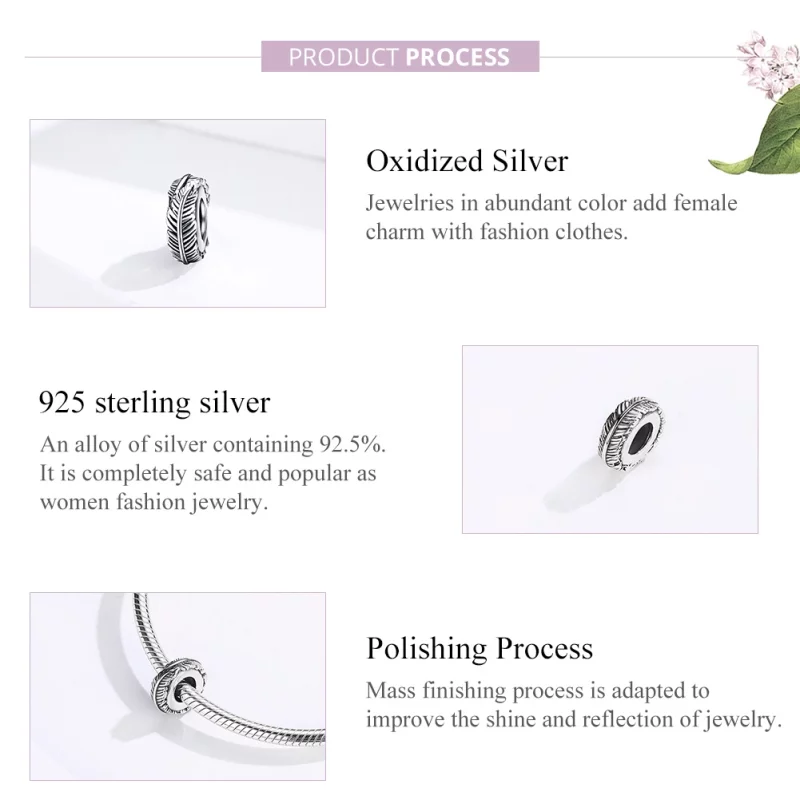 (image pour) Charm espaceur Style PANDORA La plume - SCC1236 - Afficher 3