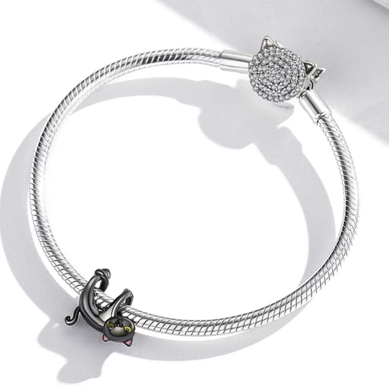 (image pour) Charm mignon style Pandora avec un chat noir - BSC520 - Afficher 3