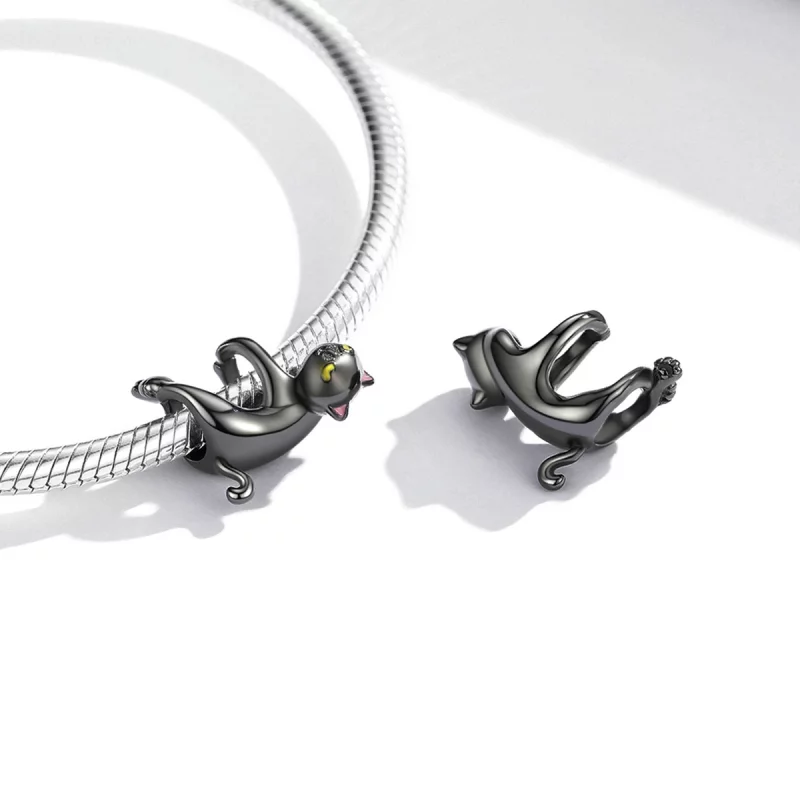 (image pour) Charm mignon style Pandora avec un chat noir - BSC520 - Afficher 4