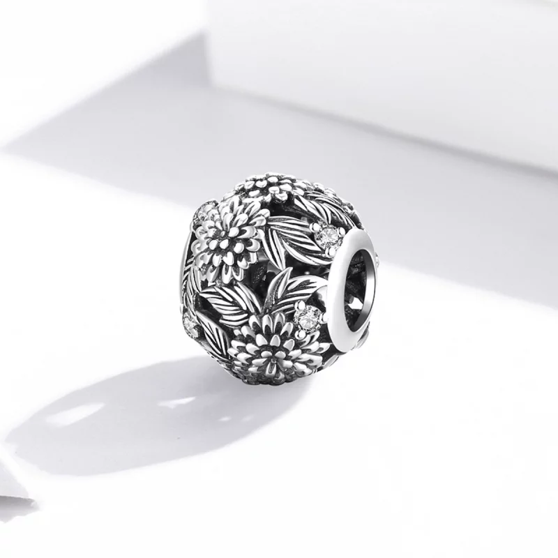 (image pour) Charm Pandora Style avec fleurs en relief - SCC2097 - Afficher 2