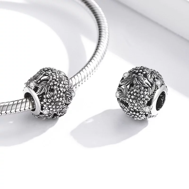 (image pour) Charm Pandora Style avec fleurs en relief - SCC2097 - Afficher 4