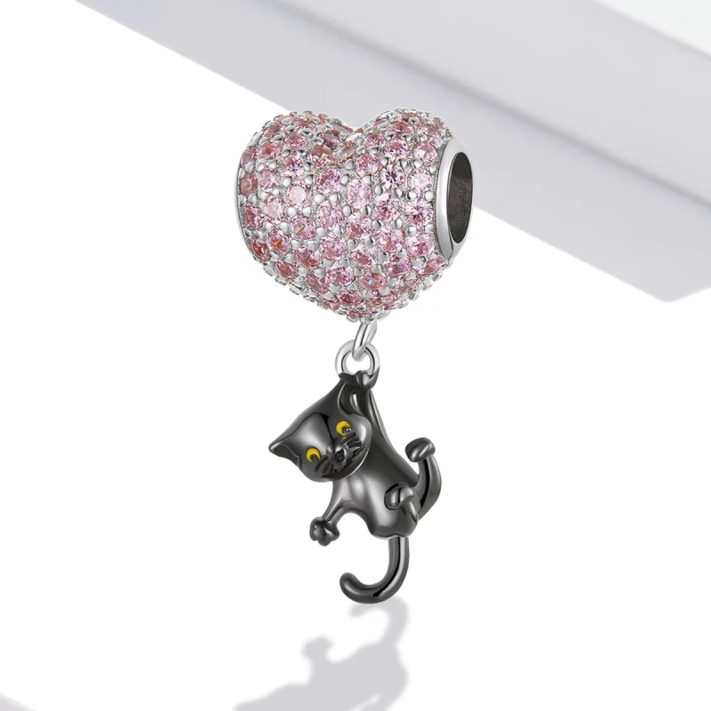 (image pour) Charm Pandora Style Ballon d'Amour Chat Noir - SCC2115 - Afficher 2