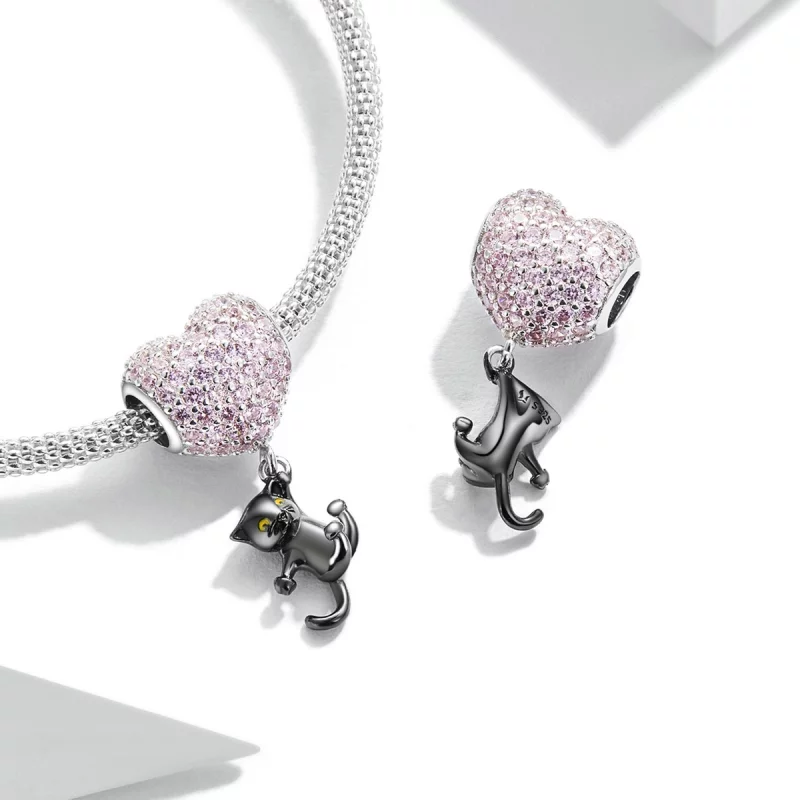 (image pour) Charm Pandora Style Ballon d'Amour Chat Noir - SCC2115 - Afficher 4
