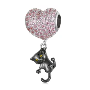 (image pour) Charm Pandora Style Ballon d'Amour Chat Noir - SCC2115