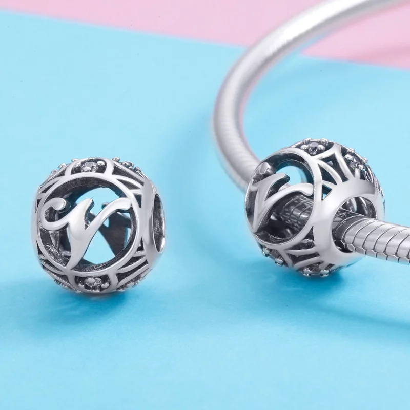 (image pour) Charm Pandora Style Lettre-V - SCC738-V - Afficher 3