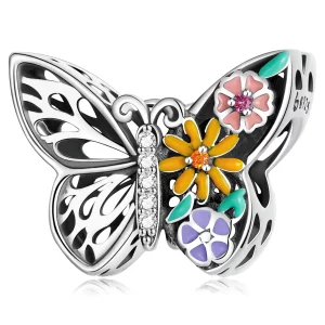 (image pour) Charm papillon fleur de style Pandora - BSC588