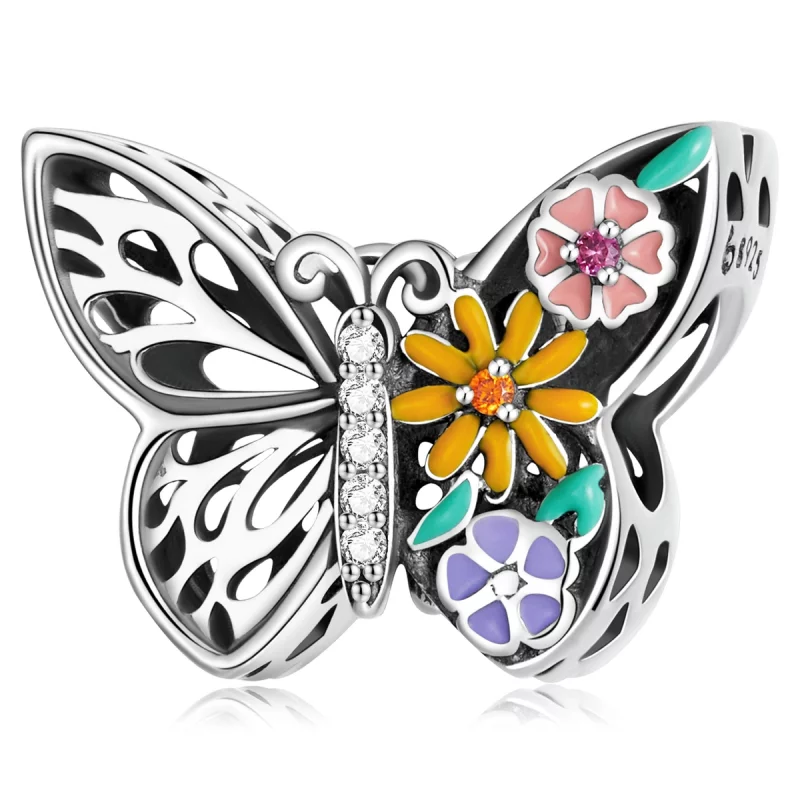 (image pour) Charm papillon fleur de style Pandora - BSC588