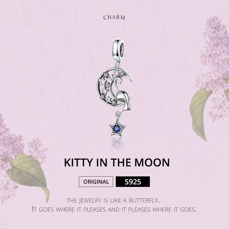 (image pour) Charm Pendant Style PANDORA Chat joue avec les étoiles - SCC1205 - Afficher 2