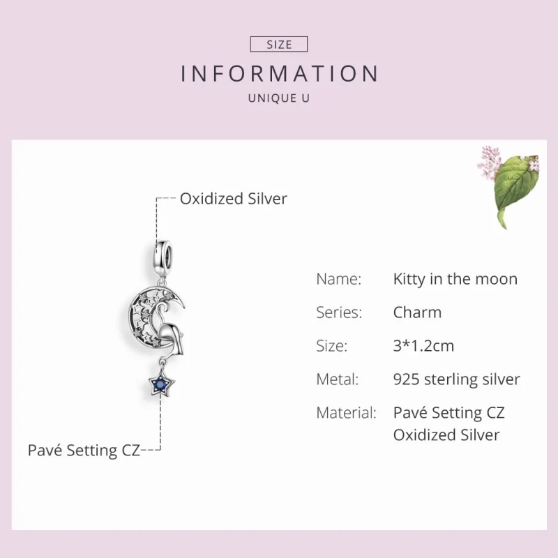 (image pour) Charm Pendant Style PANDORA Chat joue avec les étoiles - SCC1205 - Afficher 3