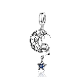 (image pour) Charm Pendant Style PANDORA Chat joue avec les étoiles - SCC1205