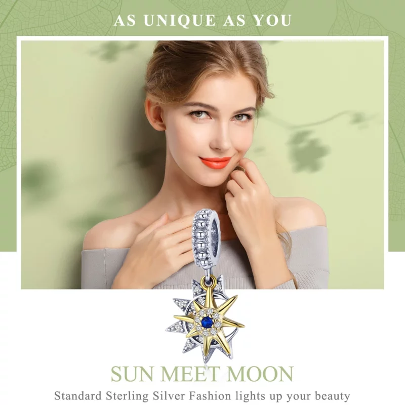 (image pour) Charm Pendant Style PANDORA Pavé Soleil Rencontre Lune - SCC1135 - Afficher 2