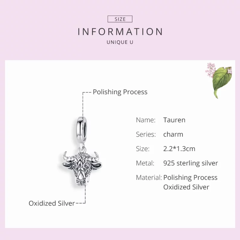 (image pour) Charm Pendant Style PANDORA Tauren - SCC1316 - Afficher 4