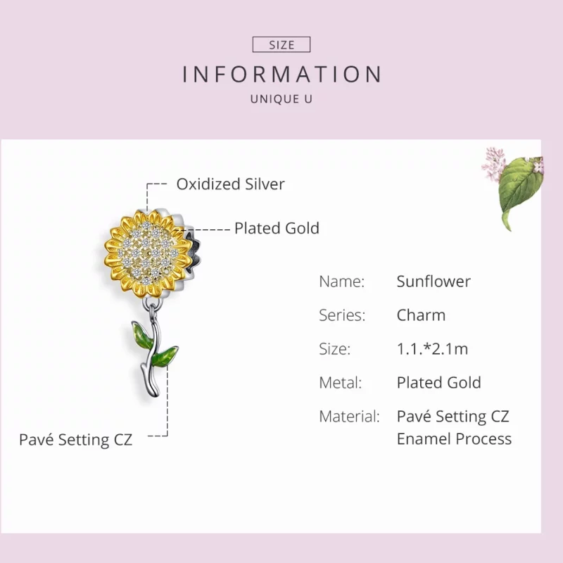 (image pour) Charm Pendant Style PANDORA Tournesol - SCC1211 - Afficher 3