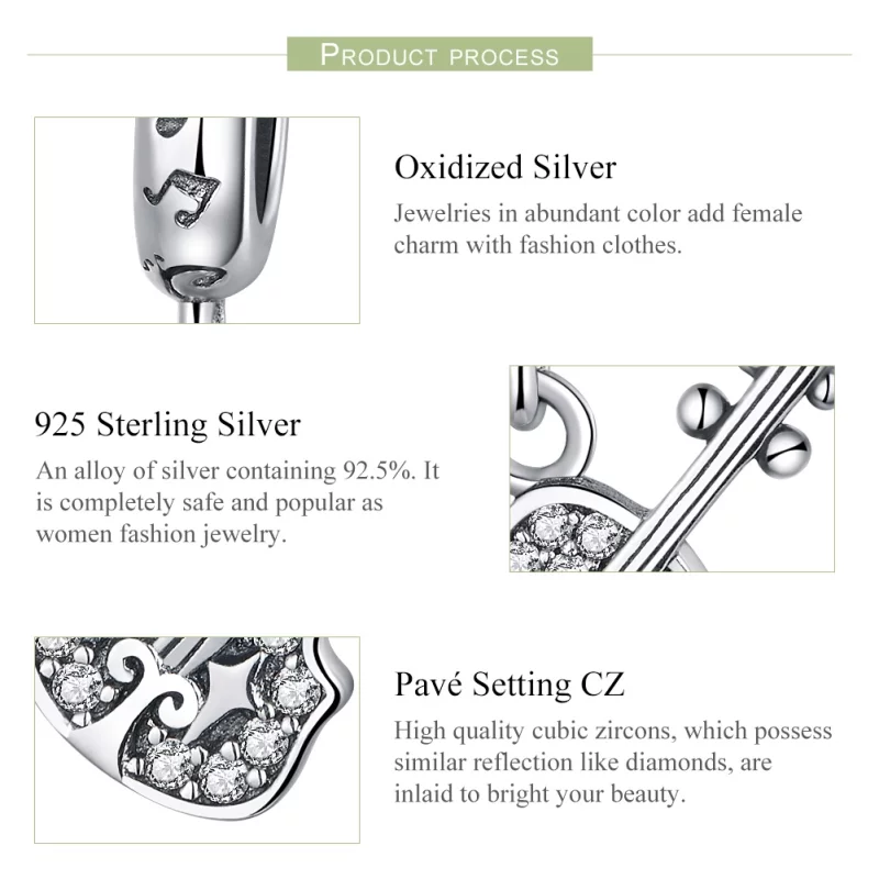 (image pour) Charm Pendant Style PANDORA Violon Pavé - SCC1078 - Afficher 4