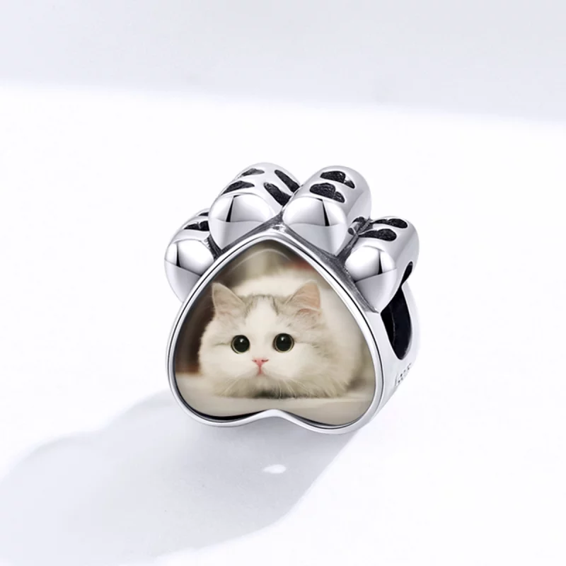 (image pour) Charm photo personnalisé à l'image de patte de chat style Pandora - SCC1436 - Afficher 2