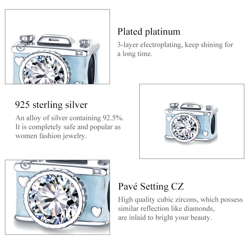 (image pour) Charm Style PANDORA Appareil photo bleu - BSC264 - Afficher 7