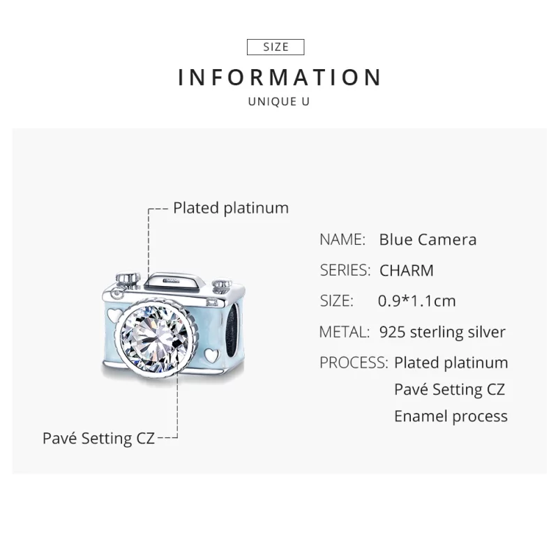 (image pour) Charm Style PANDORA Appareil photo bleu - BSC264 - Afficher 8