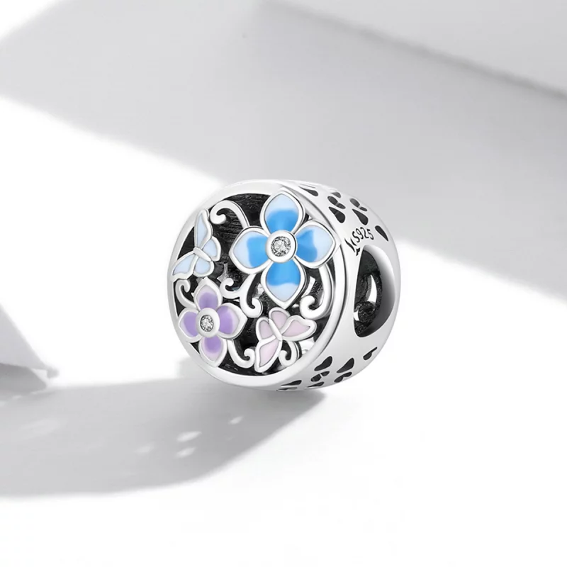 (image pour) Charm style Pandora avec des fleurs et des papillons - SCC2061 - Afficher 2