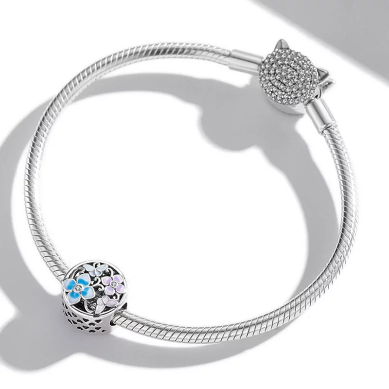 (image pour) Charm style Pandora avec des fleurs et des papillons - SCC2061 - Afficher 3