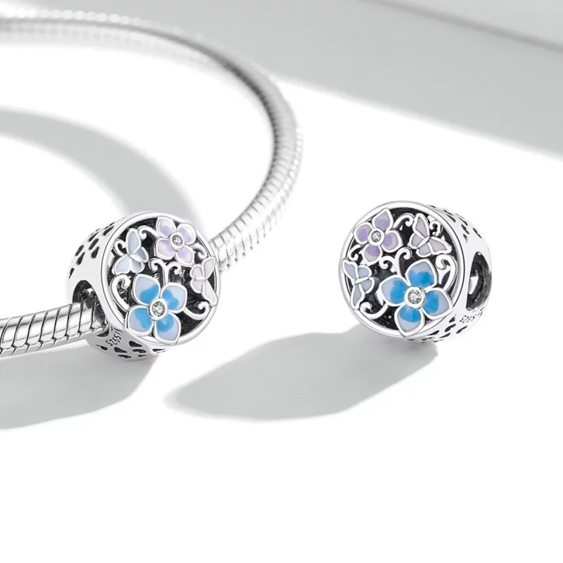 (image pour) Charm style Pandora avec des fleurs et des papillons - SCC2061 - Afficher 4