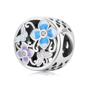 (image pour) Charm style Pandora avec des fleurs et des papillons - SCC2061
