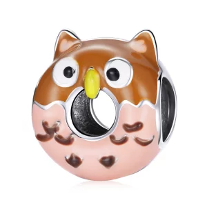 (image pour) Charm style Pandora en forme de donuts avec un hibou - SCC1882