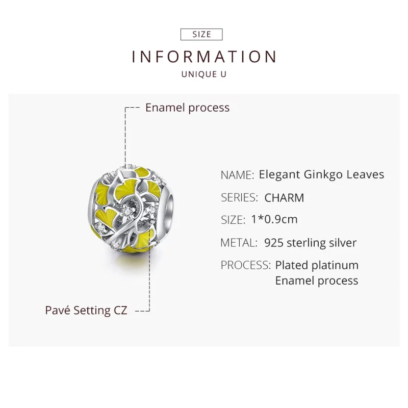 (image pour) Charm Style PANDORA Feuilles de Ginkgo élégantes - BSC334 - Afficher 8